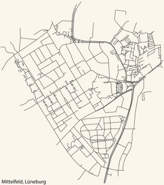 Alman LNEBURG, Almanya 'nın klasik bej arkaplanlı LNEBURG kentinin şehir sokak haritasının ayrıntılı navigasyon siyah hatları