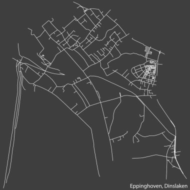 Detailed negative navigation white lines urban street roads map of the EPPINGHOVEN BOROUGH of the German town of DINSLAKEN, Germany on dark gray background