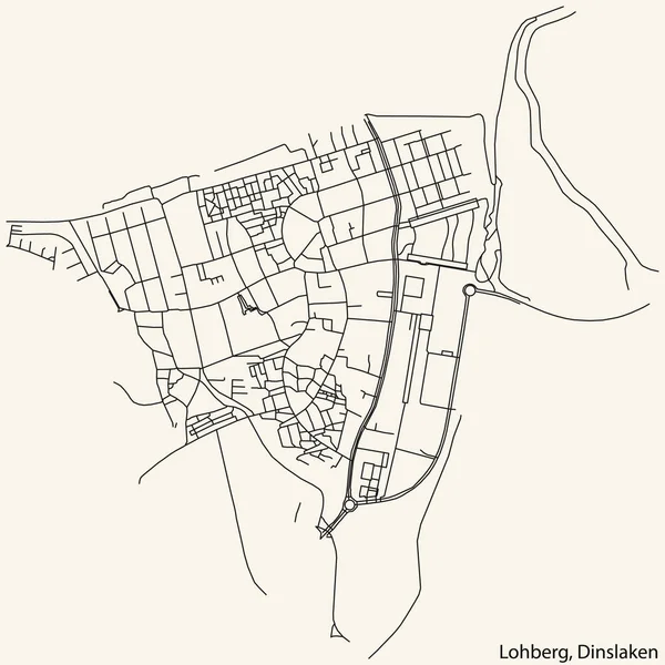Detailed navigation black lines urban street roads map of the LOHBERG BOROUGH of the German town of DINSLAKEN, Germany on vintage beige background