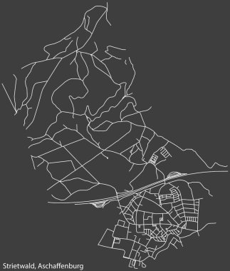 Detailed navigation black lines urban street roads map of the STRIETWALD BOROUGH of the German town of ASCHAFFENBURG, Germany on vintage beige background