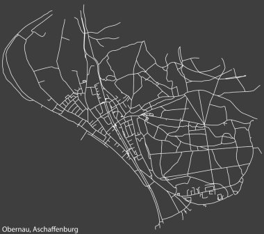 Detailed navigation black lines urban street roads map of the OBERNAU BOROUGH of the German town of ASCHAFFENBURG, Germany on vintage beige background