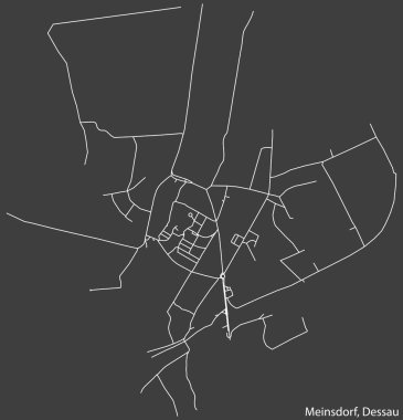 Detailed hand-drawn navigational urban street roads map of the MEINSDORF BOROUGH of the German town of DESSAU, Germany with vivid road lines and name tag on solid background