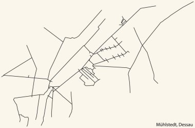 Detailed hand-drawn navigational urban street roads map of the MHLSTEDT BOROUGH of the German town of DESSAU, Germany with vivid road lines and name tag on solid background