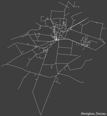 Detailed hand-drawn navigational urban street roads map of the MOSIGKAU BOROUGH of the German town of DESSAU, Germany with vivid road lines and name tag on solid background