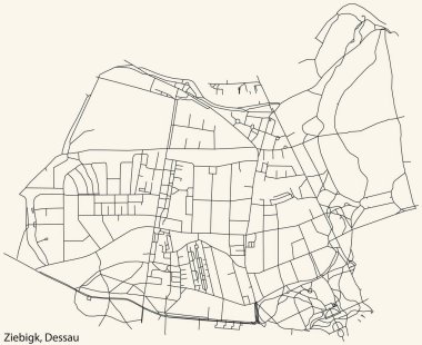 Detailed hand-drawn navigational urban street roads map of the ZIEBIGK BOROUGH of the German town of DESSAU, Germany with vivid road lines and name tag on solid background