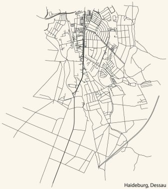 Detailed hand-drawn navigational urban street roads map of the HAIDEBURG BOROUGH of the German town of DESSAU, Germany with vivid road lines and name tag on solid background