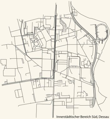 Detailed hand-drawn navigational urban street roads map of the INNERSTDTISCHER BEREICH SD BOROUGH of the German town of DESSAU, Germany with vivid road lines and name tag on solid background