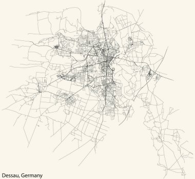 Detailed hand-drawn navigational urban street roads map of the German town of DESSAU, GERMANY with vivid road lines and name tag on solid background