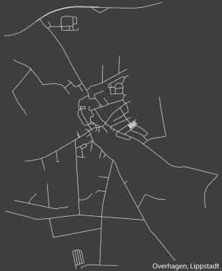 Detailed hand-drawn navigational urban street roads map of the OVERHAGEN BOROUGH of the German town of LIPPSTADT, Germany with vivid road lines and name tag on solid background