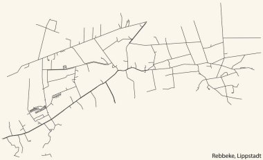 Detailed hand-drawn navigational urban street roads map of the REBBEKE BOROUGH of the German town of LIPPSTADT, Germany with vivid road lines and name tag on solid background