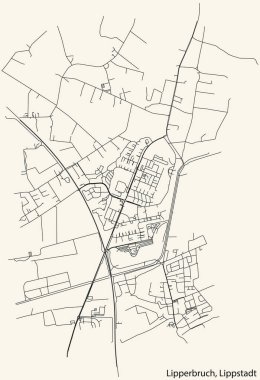 Detailed hand-drawn navigational urban street roads map of the LIPPERBRUCH BOROUGH of the German town of LIPPSTADT, Germany with vivid road lines and name tag on solid background