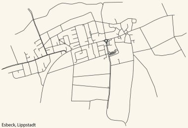 Detailed hand-drawn navigational urban street roads map of the ESBECK BOROUGH of the German town of LIPPSTADT, Germany with vivid road lines and name tag on solid background