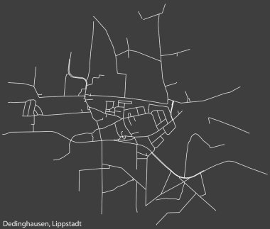 Detailed hand-drawn navigational urban street roads map of the DEDINGHAUSEN BOROUGH of the German town of LIPPSTADT, Germany with vivid road lines and name tag on solid background