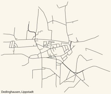 Detailed hand-drawn navigational urban street roads map of the DEDINGHAUSEN BOROUGH of the German town of LIPPSTADT, Germany with vivid road lines and name tag on solid background