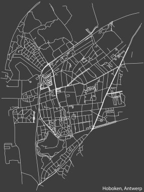 Detailed hand-drawn navigational urban street roads map of the HOBOKEN DISTRICT, ANTWERP Belgium with vivid road lines and name tag on solid background