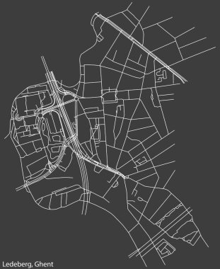 Detailed hand-drawn navigational urban street roads map of the LEDEBERG MUNICIPALITY of the Belgian city of GHENT, Belgium with vivid road lines and name tag on solid background