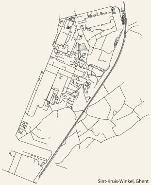 Detailed hand-drawn navigational urban street roads map of the SINT-KRUIS-WINKEL MUNICIPALITY of the Belgian city of GHENT, Belgium with vivid road lines and name tag on solid background