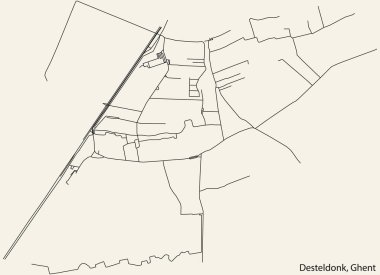 Detailed hand-drawn navigational urban street roads map of the DESTELDONK MUNICIPALITY of the Belgian city of GHENT, Belgium with vivid road lines and name tag on solid background