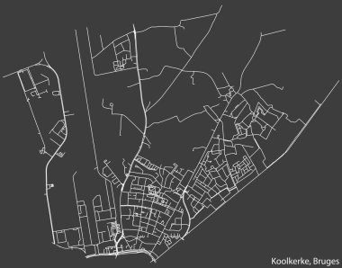 Detailed hand-drawn navigational urban street roads map of the KOOLKERKE SUBURB of the Belgian city of BRUGES, Belgium with vivid road lines and name tag on solid background