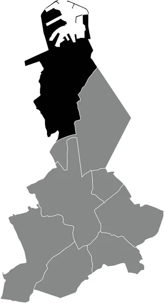 Black Flat Blank Highlighted Location Map Lissewege Suburb Gray Administrative — стоковый вектор