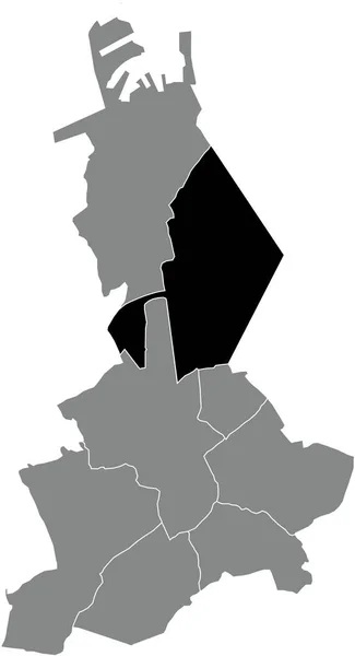 比利时Bruges灰色行政地图内的Dudzele Suburb黑色扁平醒目空白位置图 — 图库矢量图片