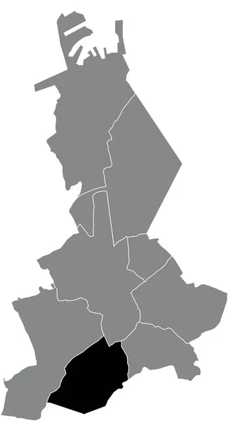 比利时Bruges灰色行政地图内Sint Michiels Suburb的黑色扁平突出显示空白位置图 — 图库矢量图片