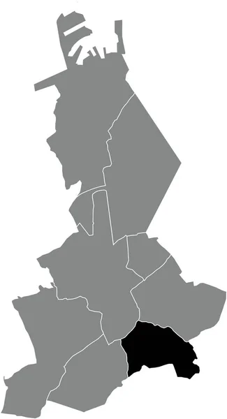 Black Flat Blank Highlighted Location Map Assebroek Suburb Gray Administrative — Vettoriale Stock
