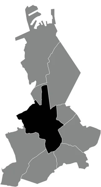 比利时Bruges灰色行政地图内的Bruges城市黑色平面醒目空白位置图 — 图库矢量图片