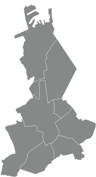 Bruges灰平面矢量行政地图 比利时 其郊区有白色边界线 — 图库矢量图片