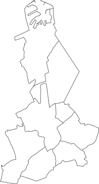 White Flat Vector Administrative Map Bruges Belgium Black Border Lines — 图库矢量图片