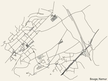 Belçika 'nın NAMUR kentinin BOUGE DISTRICT haritasının ayrıntılı elle çizilmiş yol haritası ve sağlam arka planda isim etiketi