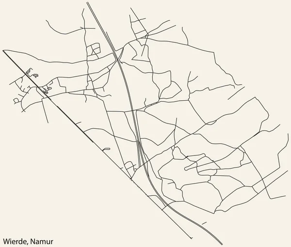 比利时Namur市Wierde District的详细手工绘制的导航城市街道路线图 带有鲜明的道路线条和坚实的背景标签 — 图库矢量图片
