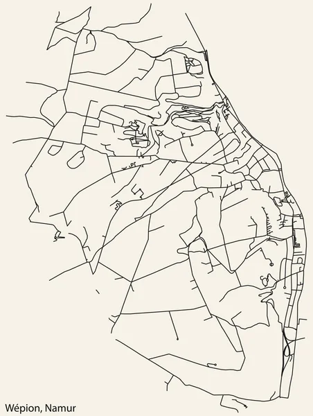 Detaillierte Handgezeichnete Stadtstraßennavigationskarte Der Wpion District Der Belgischen Stadt Namur — Stockvektor