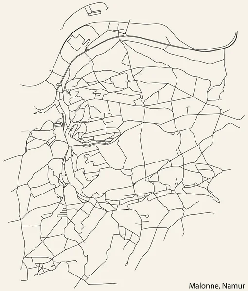 Detaillierte Handgezeichnete Straßenkarte Der Malonne District Der Belgischen Stadt Namur — Stockvektor