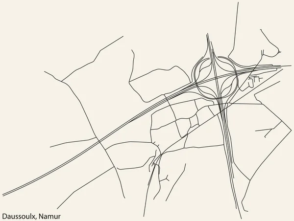Detaillierte Handgezeichnete Straßenkarte Der Daussoulx District Der Belgischen Stadt Namur — Stockvektor