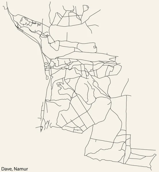 Detaillierte Handgezeichnete Stadtstraßennavigationskarte Des Dave District Der Belgischen Stadt Namur — Stockvektor