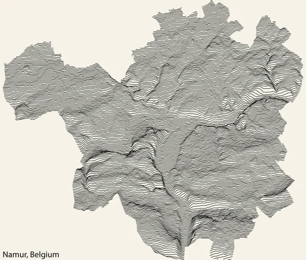 比利时Namur市地形分布图 具有坚实的等高线和老式背景上的名称标签 — 图库矢量图片