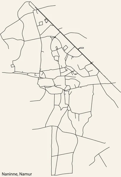 Detaillierte Handgezeichnete Straßenkarte Der Naninne District Der Belgischen Stadt Namur — Stockvektor