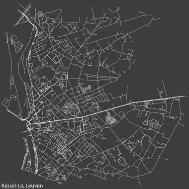 Belçika 'nın LEUVEN kentinin KESSEL-LO BOROUGH haritasının ayrıntılı elle çizilmiş yol haritası ve sağlam arka planda isim etiketi