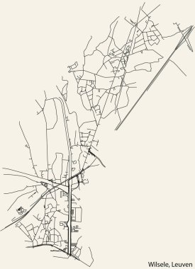 Belçika 'nın LEUVEN şehrinin WILSELE BOROUGH' unun detaylı el çizimi şehir yolları haritası ve sağlam arka planda isim etiketi