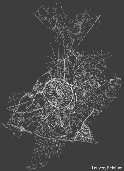 Detailní Ručně Kreslená Navigační Mapa Belgického Města Leuven Belgie Pevnými — Stockový vektor