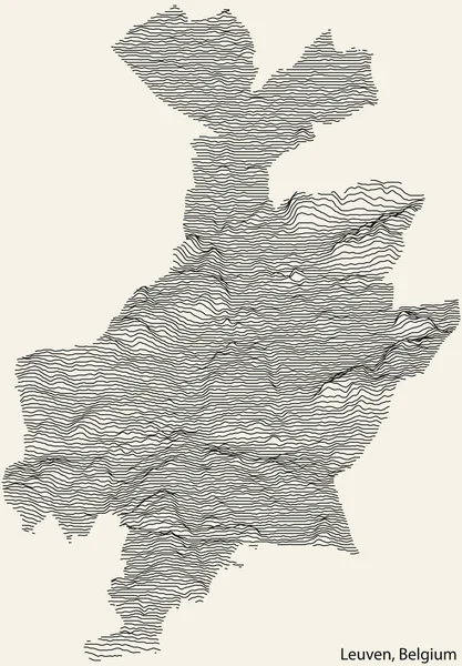 ビンテージの背景にソリッドな輪郭線と名前タグを持つLeuven Belgiumの都市の地形救済マップ — ストックベクタ