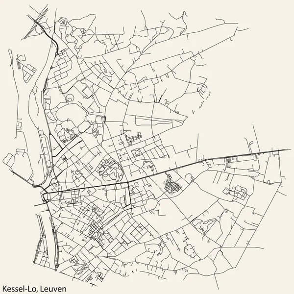 Mapa Detallado Carreteras Urbanas Navegación Dibujado Mano Del Kessel Borough — Vector de stock
