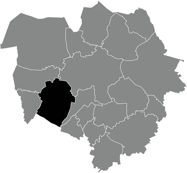 ベルギーのMonsの灰色の行政地図の中のCuesmes地区の黒いフラットブランクハイライトされた場所マップ — ストックベクタ