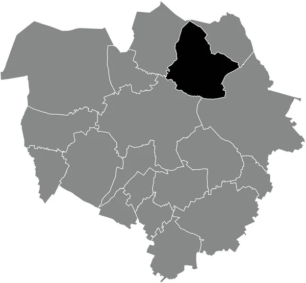 ベルギーのMonsの灰色の行政地図の中のObourg地区の黒いフラットブランクハイライトされた場所マップ — ストックベクタ