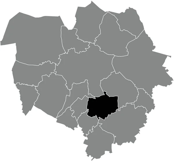 黒のフラットブランクは Mons ベルギーの灰色の行政地図内のSpiennes地区の位置マップを強調 — ストックベクタ