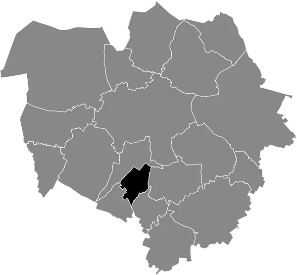 比利时内政部灰色行政地图内Mesvin District的黑色扁平醒目空白位置图 — 图库矢量图片