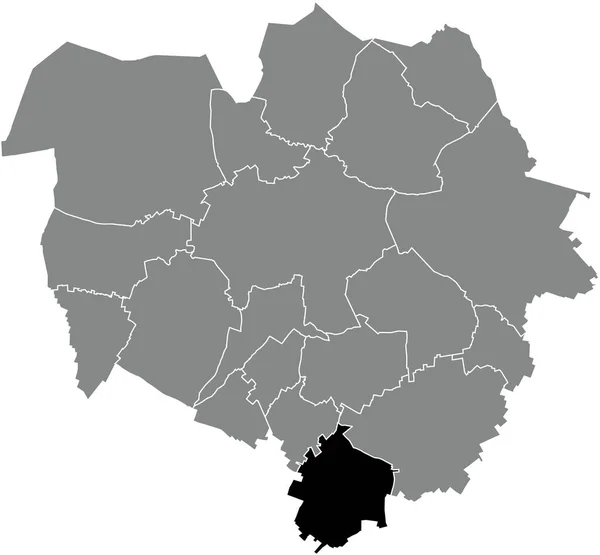 ベルギーのMonsの灰色の行政地図の中のハーベンジ地区の黒いフラットブランクハイライトされた場所マップ — ストックベクタ