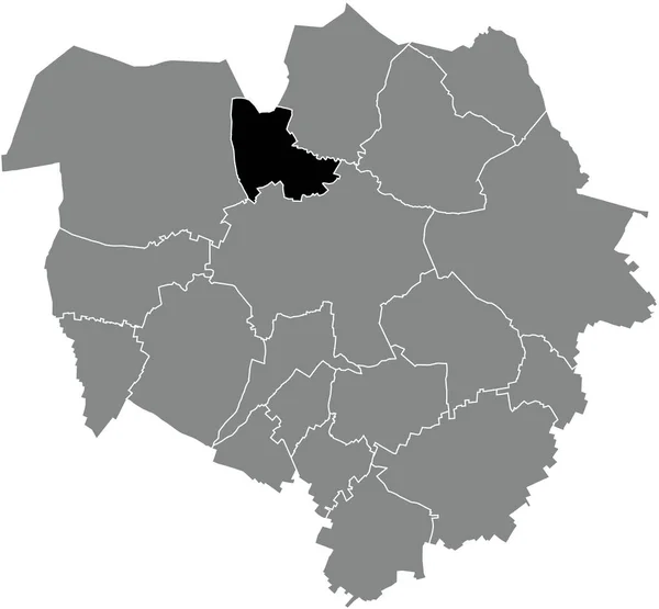 比利时内政部灰色行政地图内Nimy District的黑色扁平醒目空白位置图 — 图库矢量图片