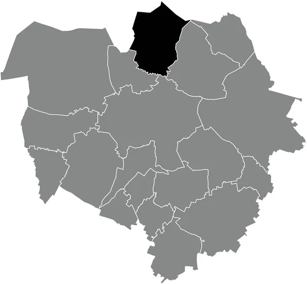 比利时内政部灰色行政地图内Maisires District的黑色扁平突出显示空白位置图 — 图库矢量图片